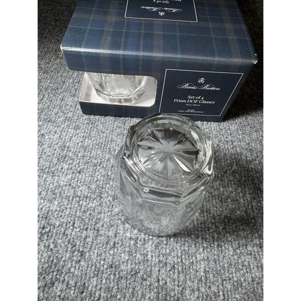 Brooks Brothers Double Old‎ Fashioned Prism Whiskey Glasses Set of 4 NEW